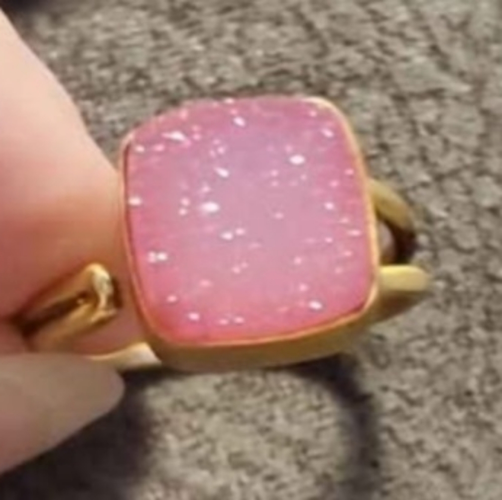 Pink Druzy Quartz Ring – Adjustable Brushed Gold-Toned Bezel Set Statement Ring - Picture 5 of 7